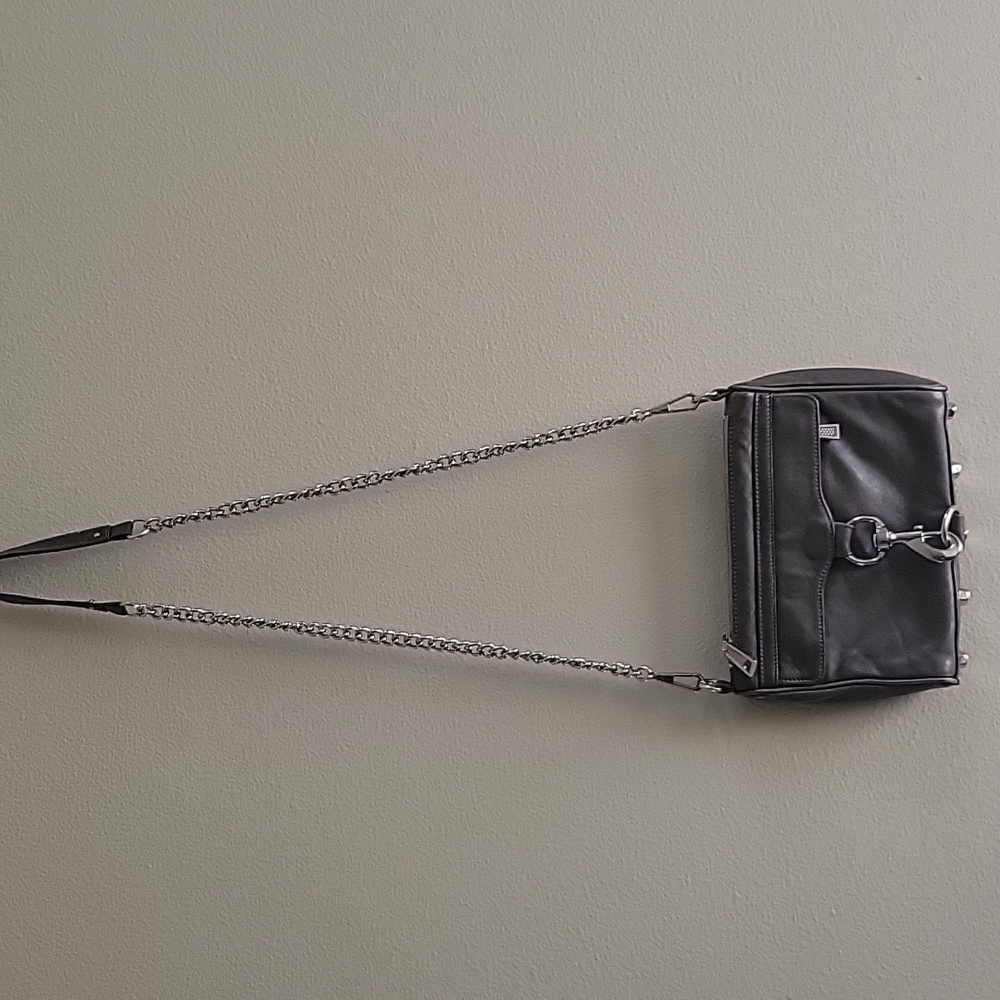 Rebecca Minkoff Metallic Silver Leather Mini MAC Crossbody Bag Studded Bottom - Picture 5 of 17